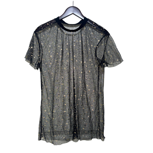 New Medium Black Mesh Star Galaxy Long Top Rave‎ Coverup Beach Witchy Festival - Picture 1 of 4
